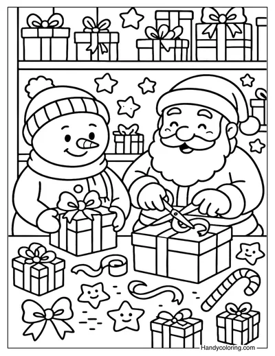 Snowman at Santa Workshop Coloring Page