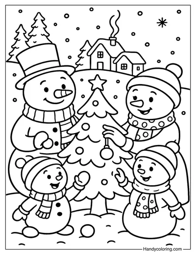 Snowman Family Coloring Page