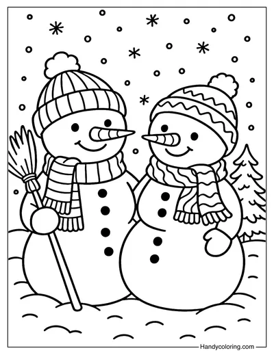 Snowman Friends Coloring Page