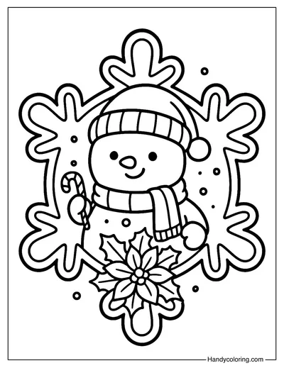 Snowman Inside Snowflake Coloring Page
