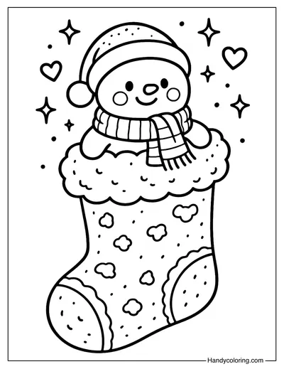 Snowman Peeking from Stocking Coloring Page