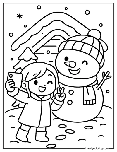 Snowman Selfie Moment Coloring Page