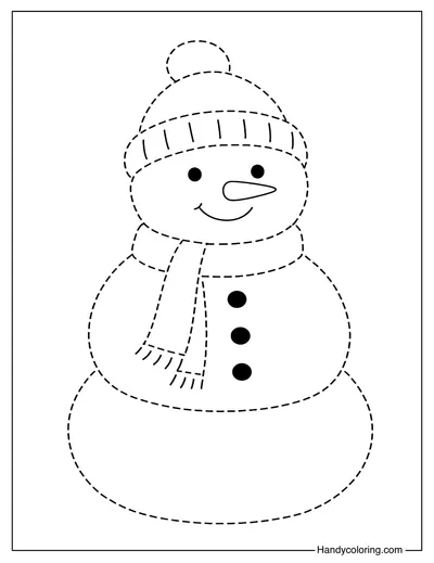 Snowman Tracing Christmas Coloring Page
