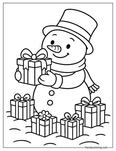 Snowman with Gifts Coloring Page