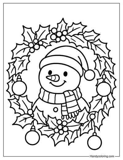 Snowman Wreath Coloring Page