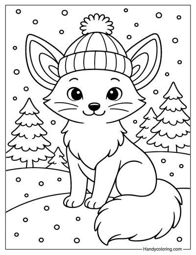Snowy Fox January Coloring Page