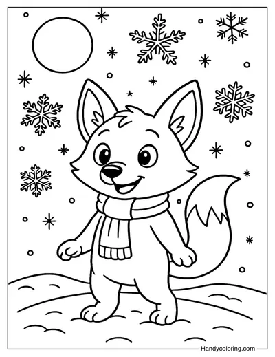 Snowy Night Fox Coloring Page