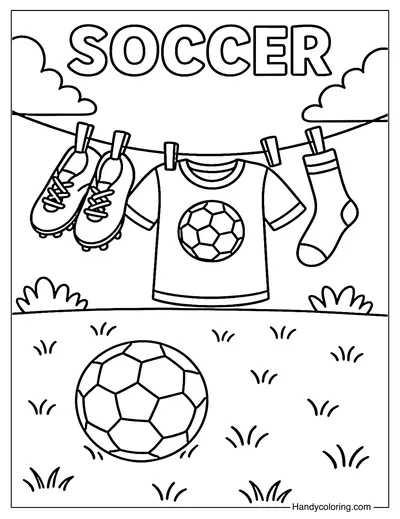Soccer Gear Drying in the Sun Coloring Page