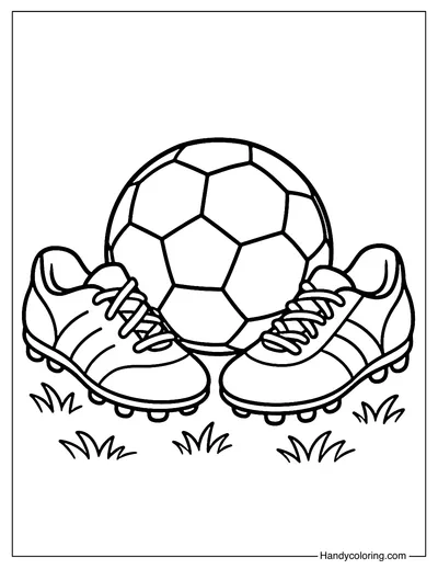 Soccer Shoes and Ball Matching Coloring Page