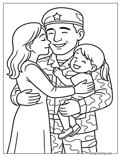 Soldier and Family Reunion Coloring Page