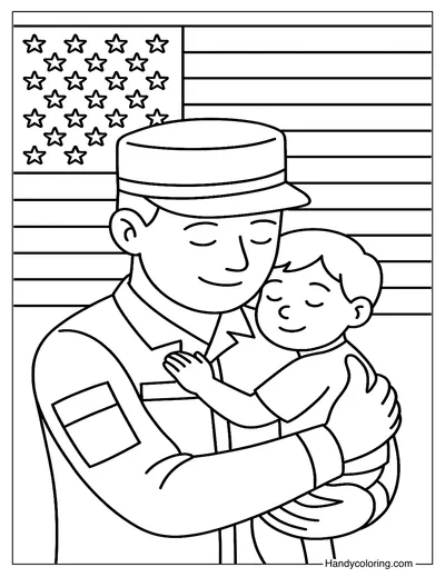 Soldier Hugging Child Coloring Page