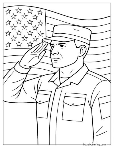 Soldier Saluting the Flag Coloring Page