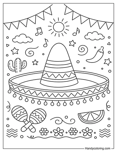 Sombrero with Mexican Fiesta Symbols
