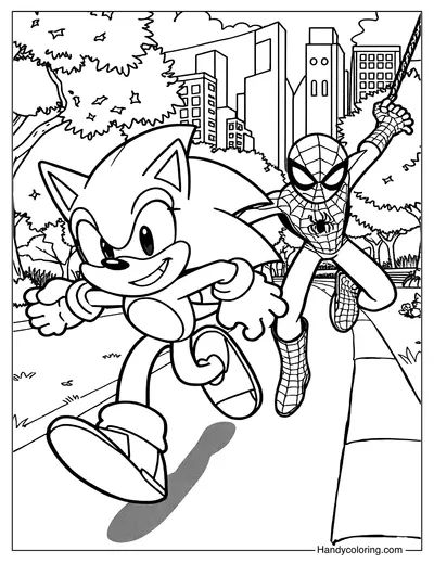 Sonic and Spider-Man Color Page Printable