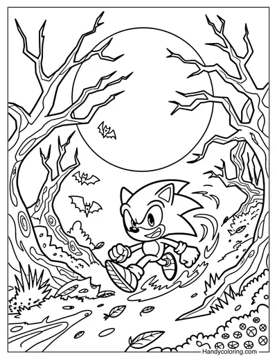 Sonic Haunted Forest Coloring Page