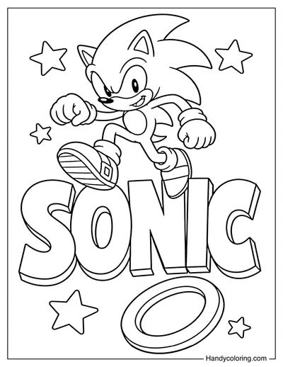 Sonic Jumping Above Big SONIC Text