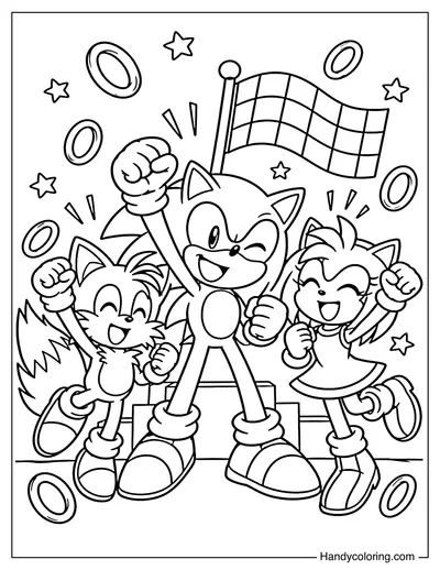 Sonic, Tails and Amy Celebrating Victory