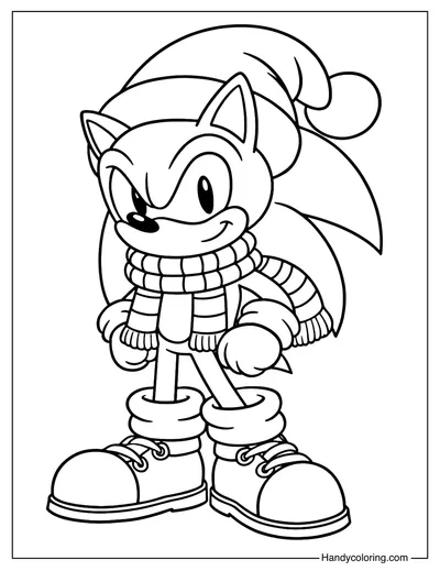 Sonic with Santa Hat Coloring Page