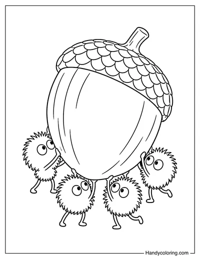 Soot Sprites Carrying a Giant Acorn