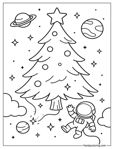 Space Christmas Tree Coloring Page
