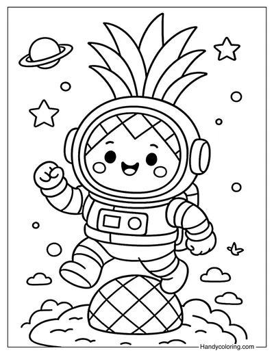Space Pineapple Explorer Coloring Page