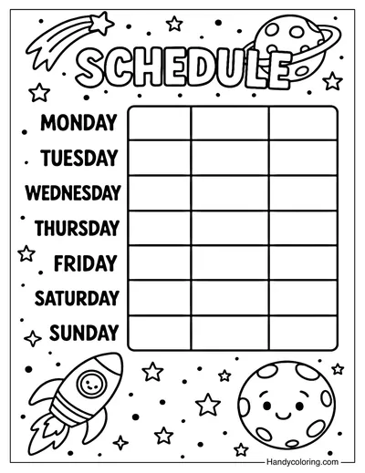 Space Schedule Coloring Page