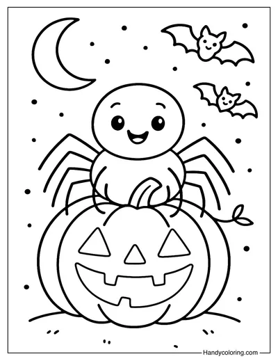 Spider and Pumpkin Coloring Page