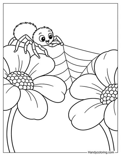 Spider Building a Web Between Two Flowers