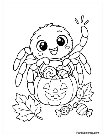 Spider Carrying a Halloween Candy Bucket