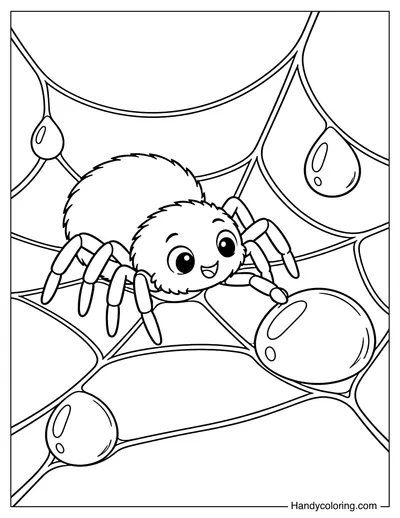 Spider Catching Raindrops in Its Web