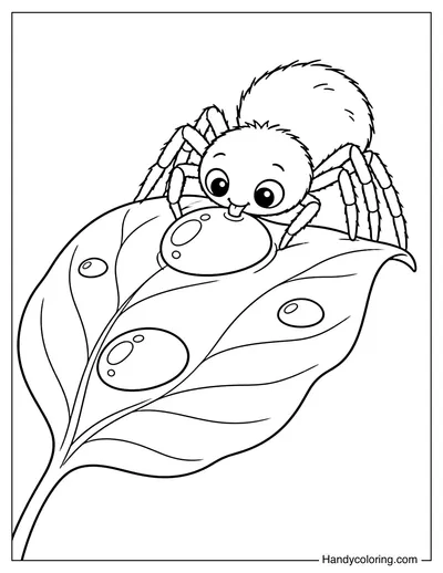 Spider Drinking a Dewdrop from a Leaf