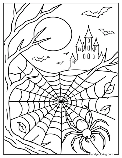 Spider Full Moon Halloween Coloring Page