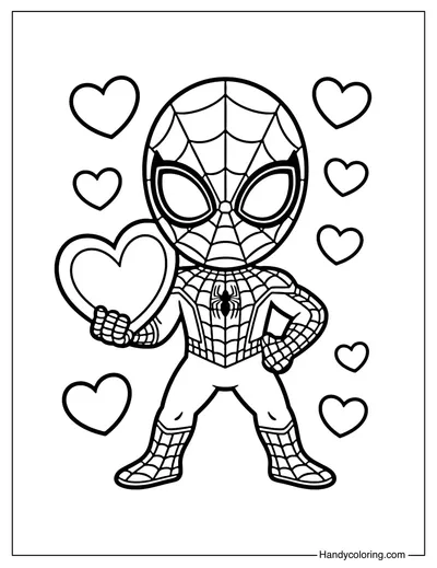 Spider-Man Holding a Heart Coloring Page