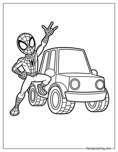 Spider-Man Standing Next to Car