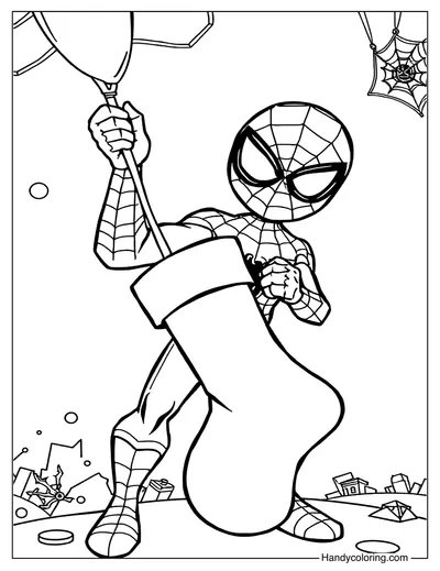 Spider-Man with Christmas Stocking Color Page
