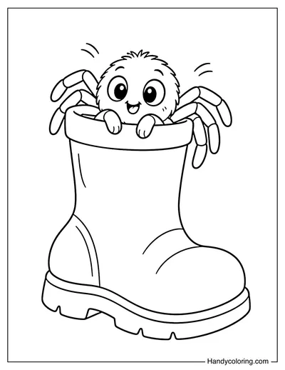 Spider Peeking Out of a Tiny Boot