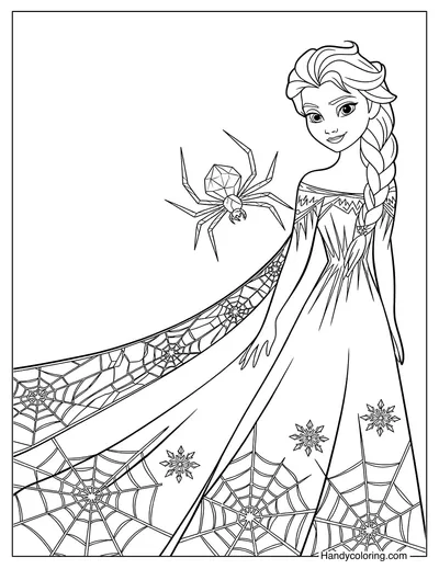 Spider Queen Elsa Coloring Page