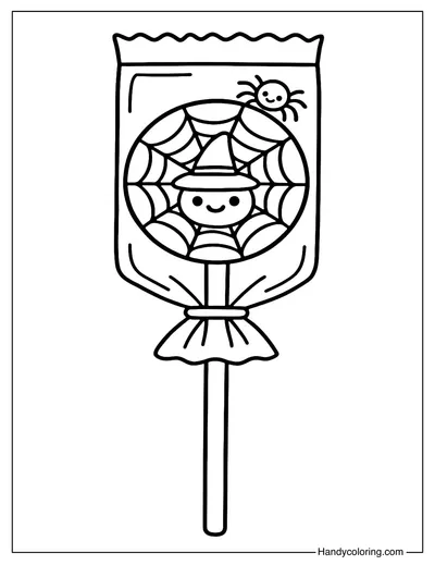 Spider Web Candy Stick Coloring Page