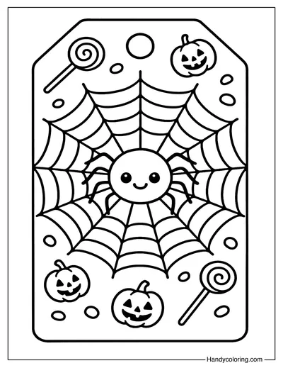 Spider Web Candy Tag Coloring Page