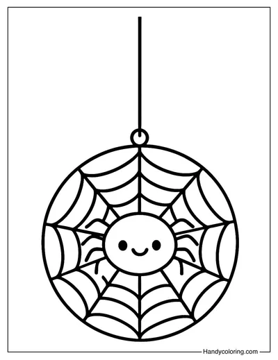Spider Web Hanging Decor Coloring Page