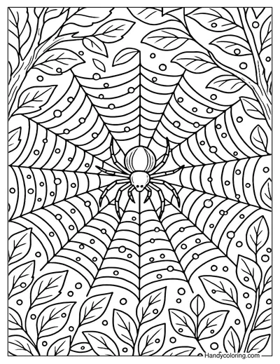 Spider Web in Nature Coloring Page