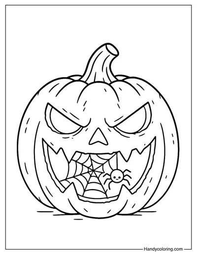 Spider Web Jack-o-lantern Coloring Page