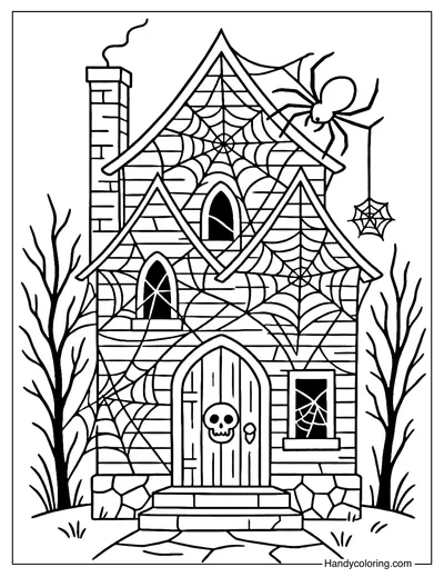 Spider Web Mansion Coloring Page