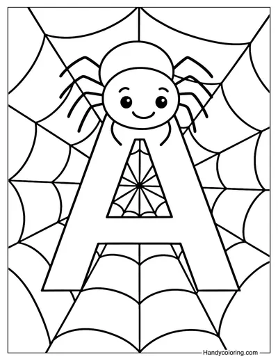 Spider with Letter A Coloring Page