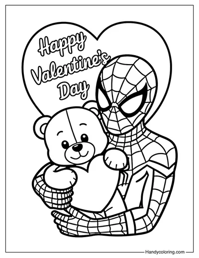 Spiderman Valentines Day Teddy Bear Coloring Page