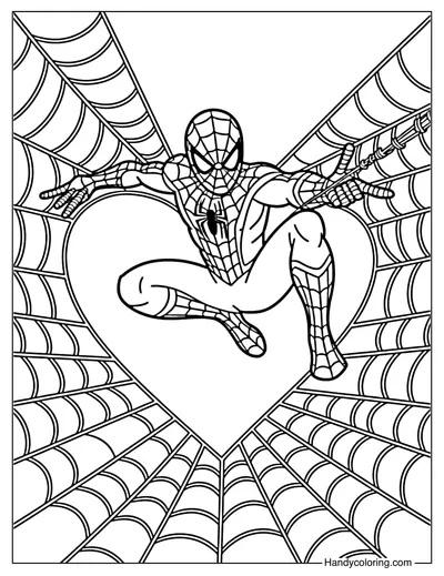 Spiderman with Heart Spider Webs Coloring Page