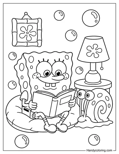 SpongeBob and Gary Reading Together