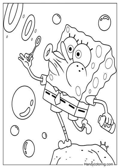 SpongeBob Blowing Bubbles Coloring Sheet