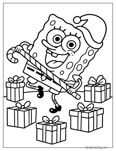 SpongeBob Candy Cane Christmas Coloring Page