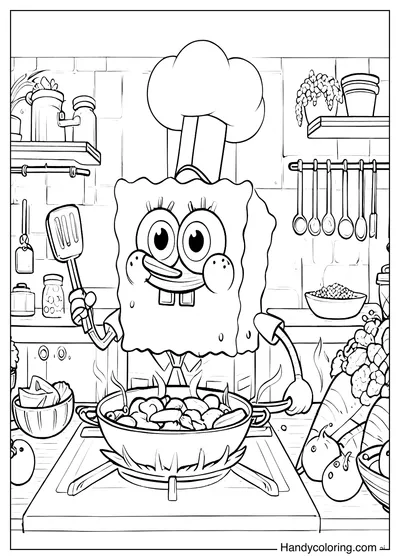 Spongebob Chef Cooking Coloring Page